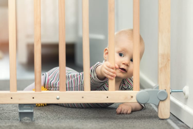 baby near a baby gate