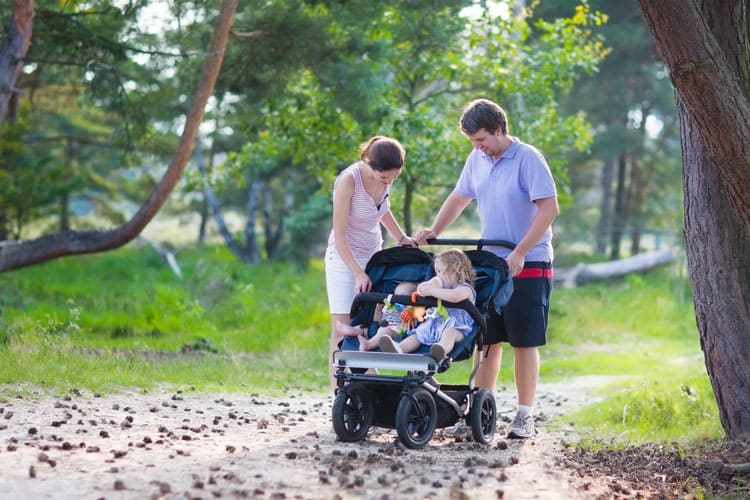 happy family with stroller