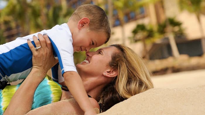 mother and son on the beach