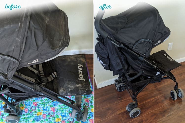 How to Clean a Stroller Like a Pro 10 before and after picture of how to clean a stroller