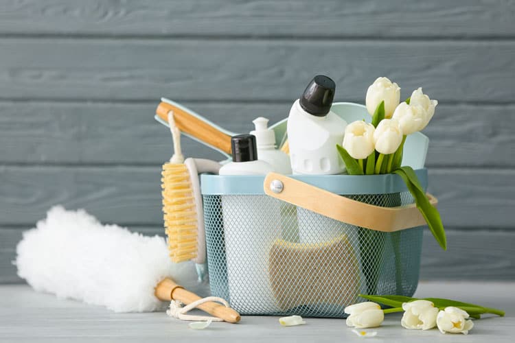 bucket of cleaning supplies