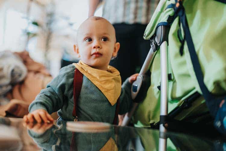 Child in stroller at Los Angeles Natural History Museum with entry tips.