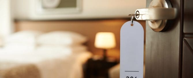 Baby Gear Rental Hotel Room Setup With Room Number Tag In Waikiki For Infant And Toddler Sleep.