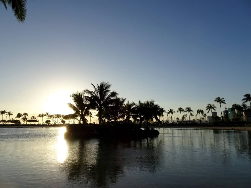 Sunset over Duke Kahanamoku Lagoon