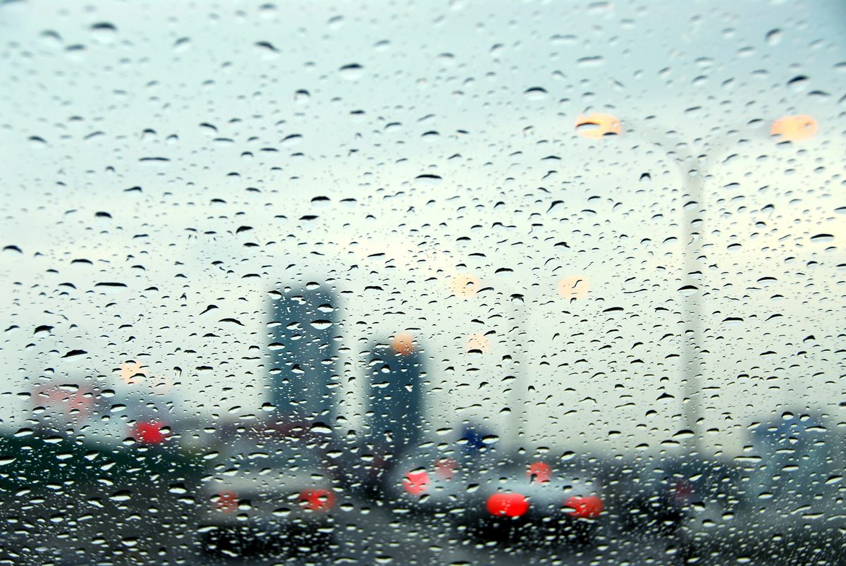 Rain On A Car Windshield, A Cue To Switch To Rainy-Day Backups Near Santa Ana Zoo