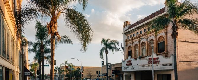Quiet Downtown Santa Ana Street With A Historic Theatre Marquee, An Easy Start To A Santa Ana Morning Itinerary For Families