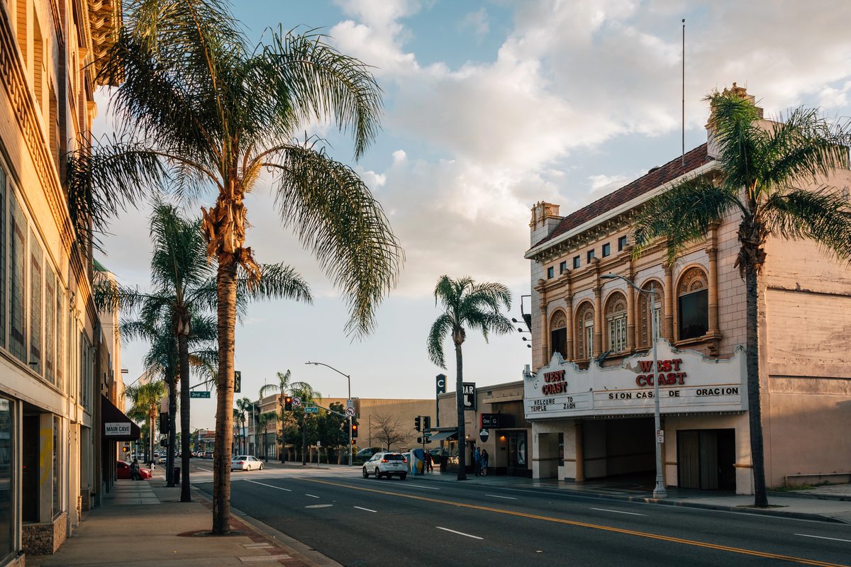 Quiet Downtown Santa Ana Street With A Historic Theatre Marquee, An Easy Start To A Santa Ana Morning Itinerary For Families